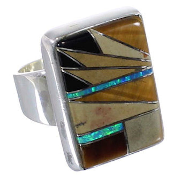Well-Built Multicolor Inlay And Silver Ring Size 5-1/2 WX37726